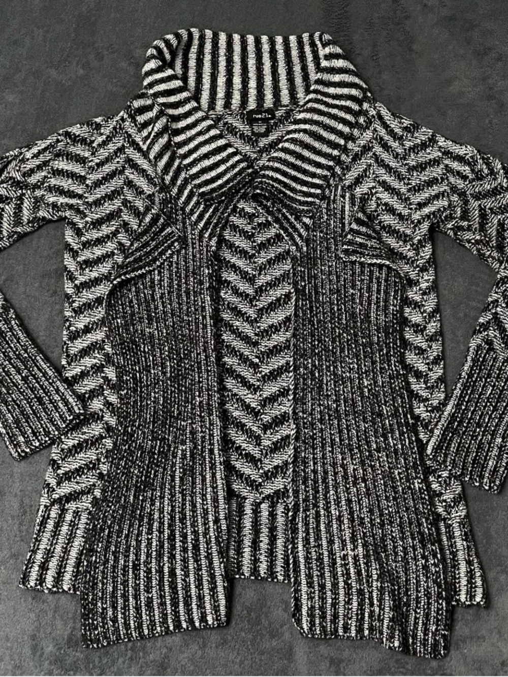 Womens Cozy Cardigan Sweater Western Black Gray Medium Open Front Shawl Collar
